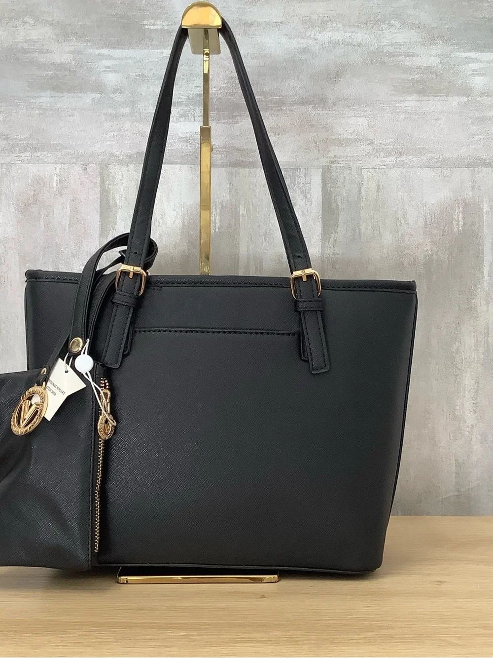 Valentino Orlandi Black Tote with Gold Logo Accent